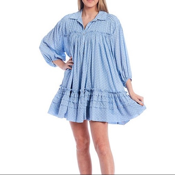 Free People blue button down dress - Picture 2 of 7